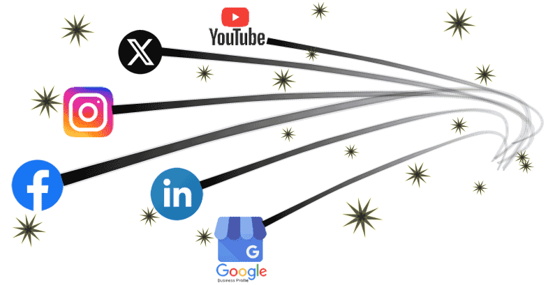 Shooting Stars withlogos of most Social Media Platforms